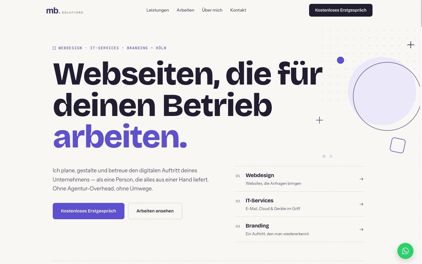 Screenshot der Startseite von mb-solutions.biz